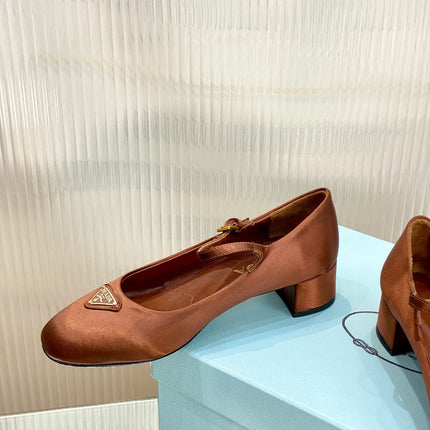 PRA NAPPA MARY JANE PUMPS BROWN SATIN