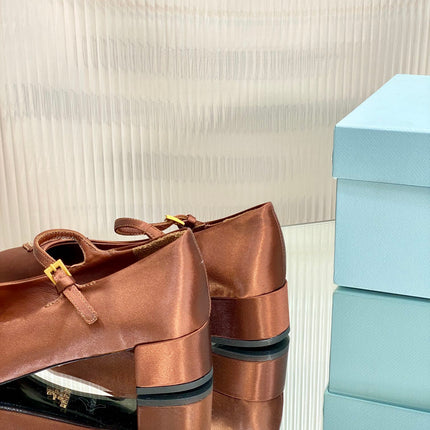 PRA NAPPA MARY JANE PUMPS BROWN SATIN