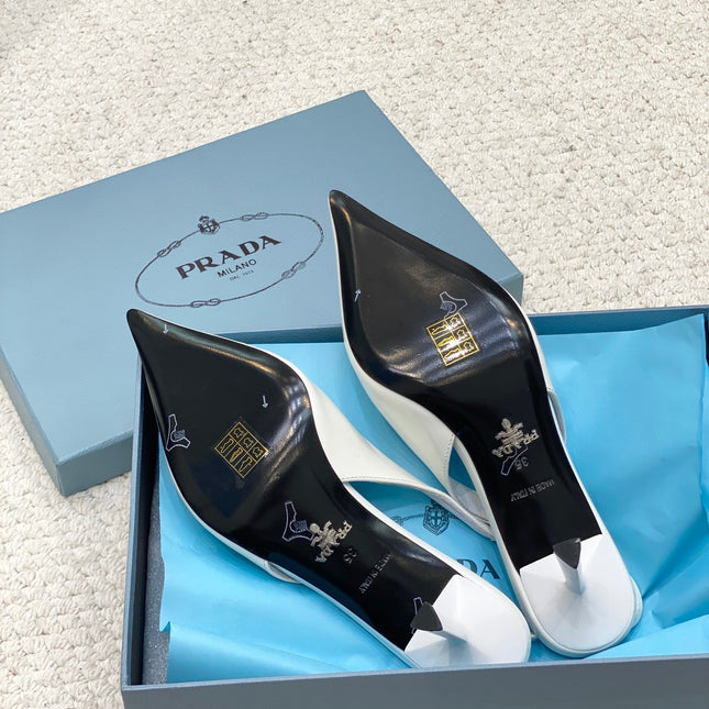 PRA BRUSHED LEATHER SLINGBACK PUMPS 75 WHITE