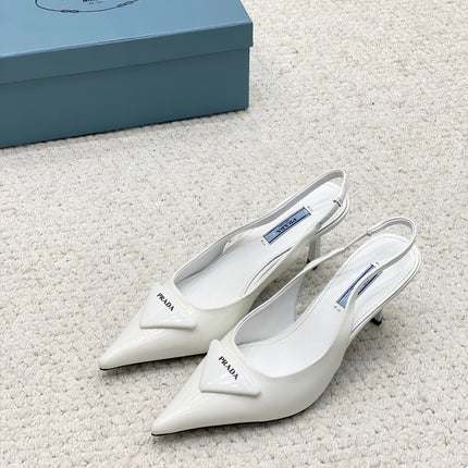 PRA BRUSHED LEATHER SLINGBACK PUMPS 75 WHITE