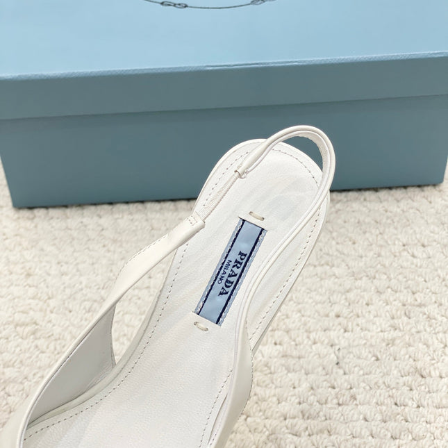 PRA BRUSHED LEATHER SLINGBACK PUMPS 75 WHITE
