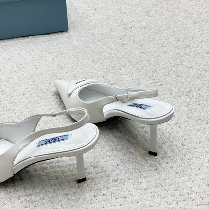 PRA BRUSHED LEATHER SLINGBACK PUMPS 75 WHITE