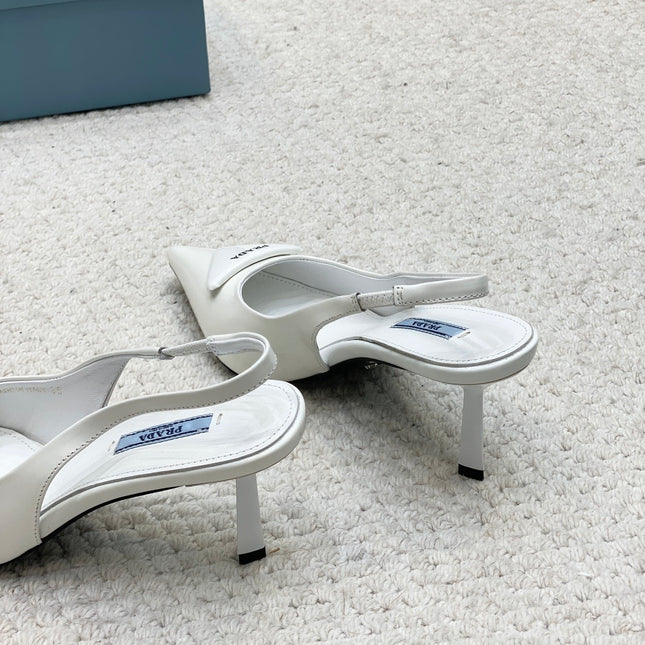 PRA BRUSHED LEATHER SLINGBACK PUMPS 75 WHITE