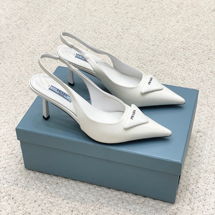 PRA BRUSHED LEATHER SLINGBACK PUMPS 75 WHITE