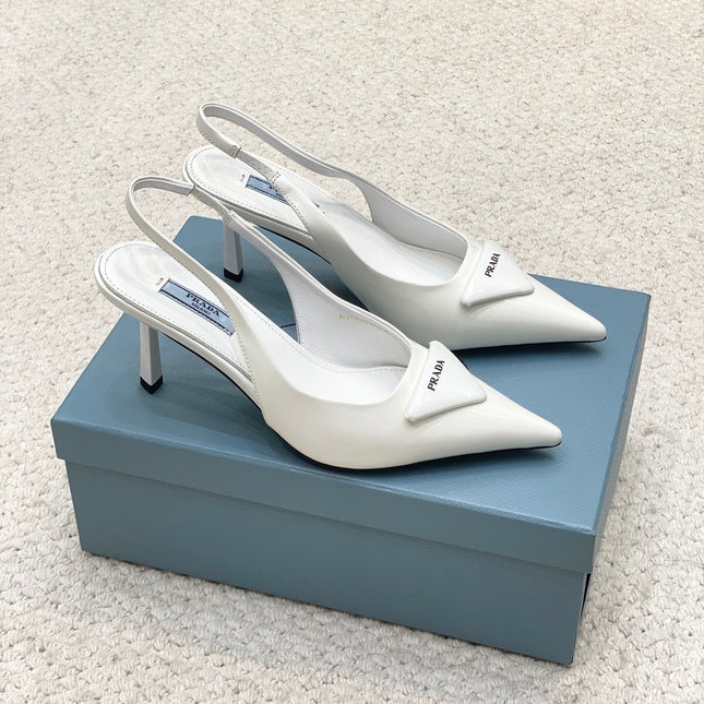 PRA BRUSHED LEATHER SLINGBACK PUMPS 75 WHITE
