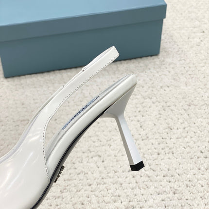 PRA BRUSHED LEATHER SLINGBACK PUMPS 75 WHITE