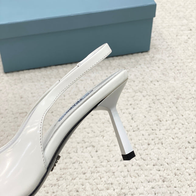 PRA BRUSHED LEATHER SLINGBACK PUMPS 75 WHITE