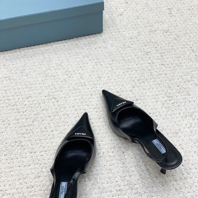 PRA BRUSHED LEATHER SLINGBACK PUMPS 75 BLACK