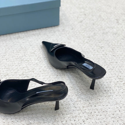 PRA BRUSHED LEATHER SLINGBACK PUMPS 75 BLACK