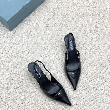 PRA BRUSHED LEATHER SLINGBACK PUMPS 75 BLACK