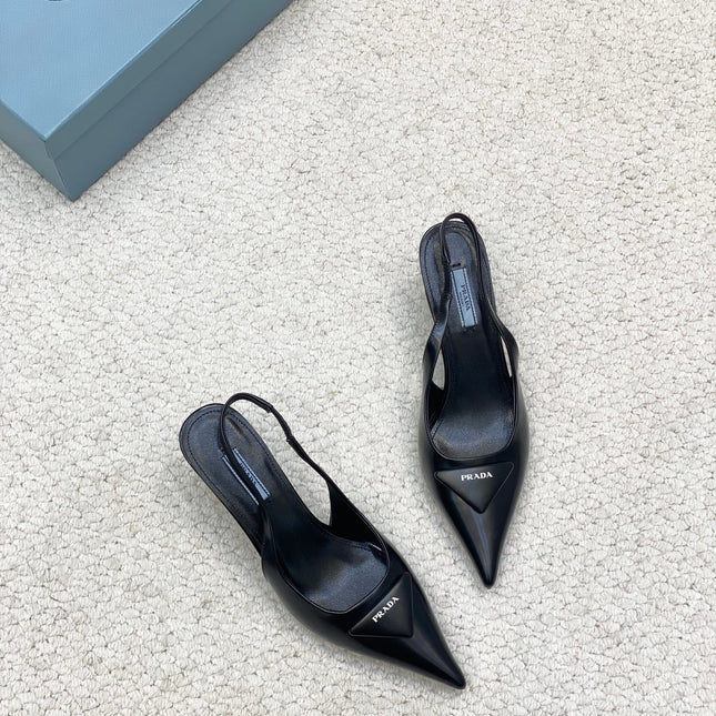 PRA BRUSHED LEATHER SLINGBACK PUMPS 75 BLACK