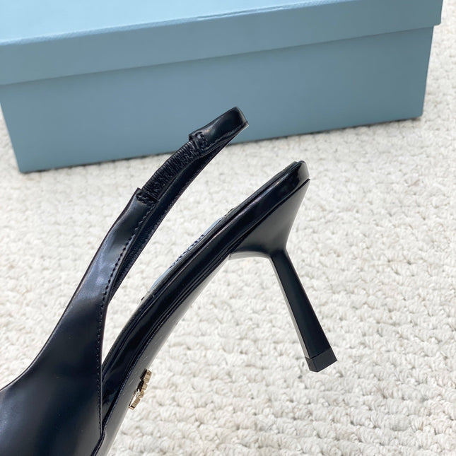 PRA BRUSHED LEATHER SLINGBACK PUMPS 75 BLACK