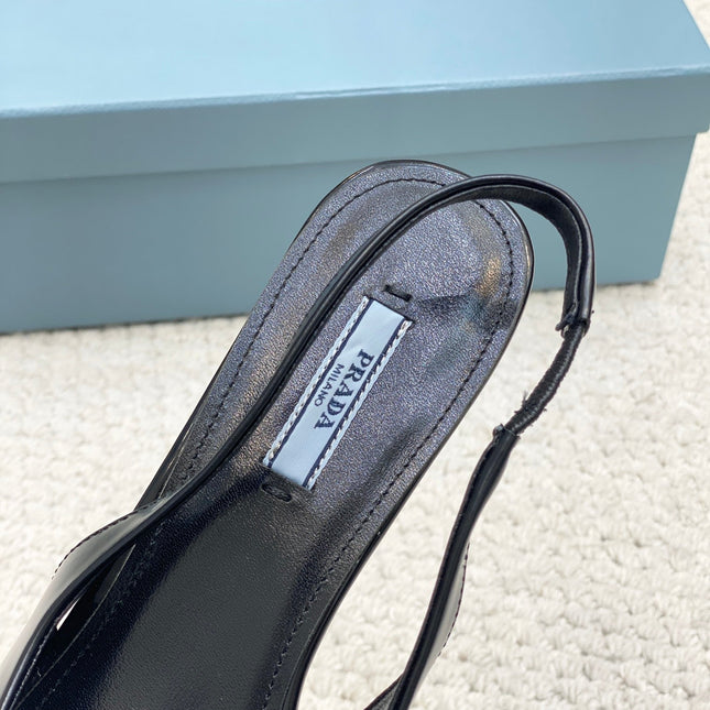 PRA BRUSHED LEATHER SLINGBACK PUMPS 75 BLACK