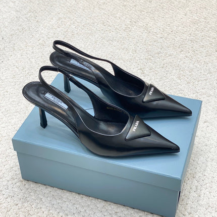 PRA BRUSHED LEATHER SLINGBACK PUMPS 75 BLACK