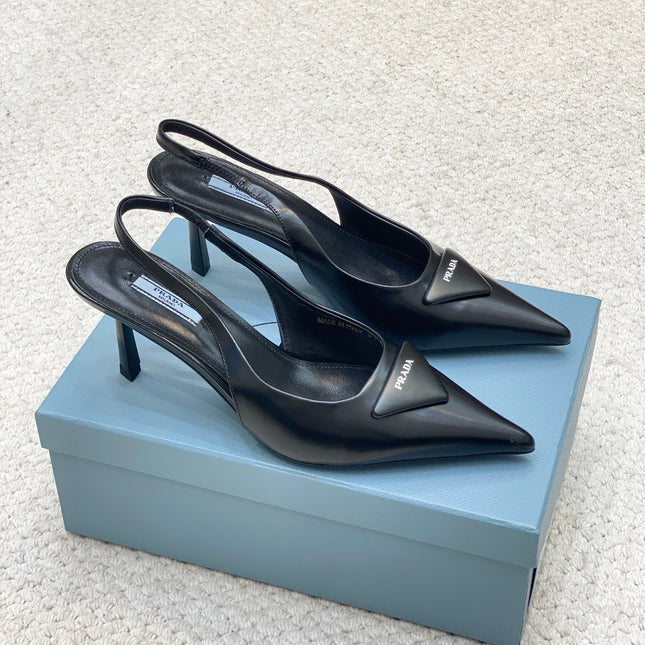 PRA BRUSHED LEATHER SLINGBACK PUMPS 75 BLACK