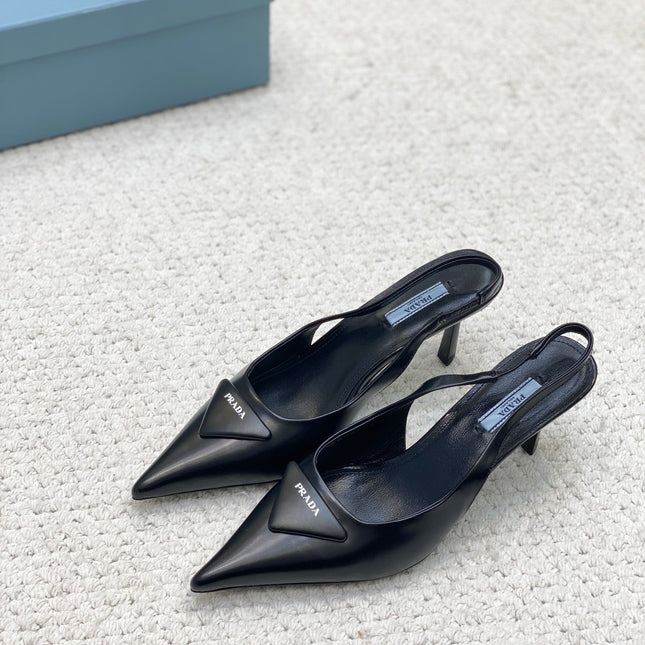 PRA BRUSHED LEATHER SLINGBACK PUMPS 75 BLACK