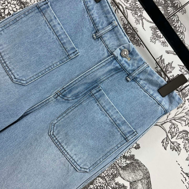 STRAIGHT LEG JEANS DENIM JACQUARD DUSTY BLUE 266732