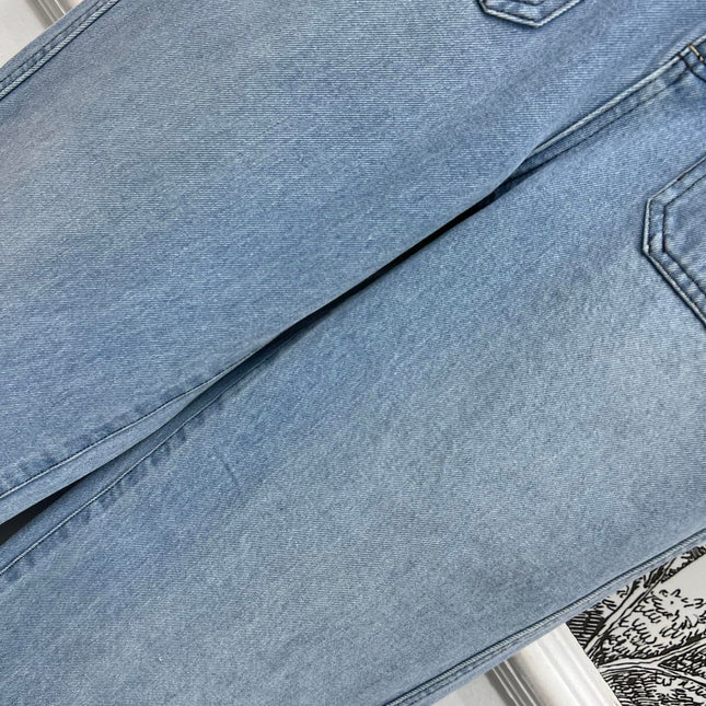 STRAIGHT LEG JEANS DENIM JACQUARD DUSTY BLUE 266732