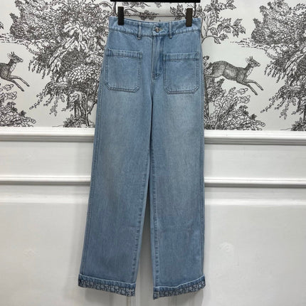 STRAIGHT LEG JEANS DENIM JACQUARD DUSTY BLUE 266732