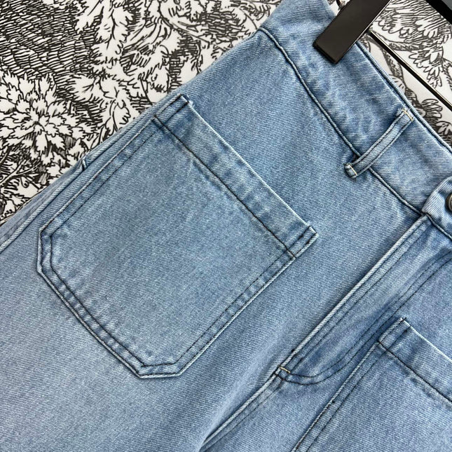 STRAIGHT LEG JEANS DENIM JACQUARD DUSTY BLUE 266732