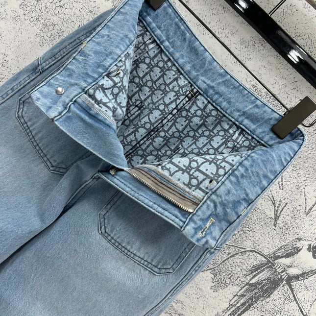 STRAIGHT LEG JEANS DENIM JACQUARD DUSTY BLUE 266732