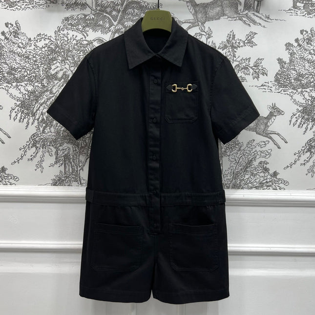 GUCCI SHORT SLEEVE NOTCHED COLLAR ROMPER 268515