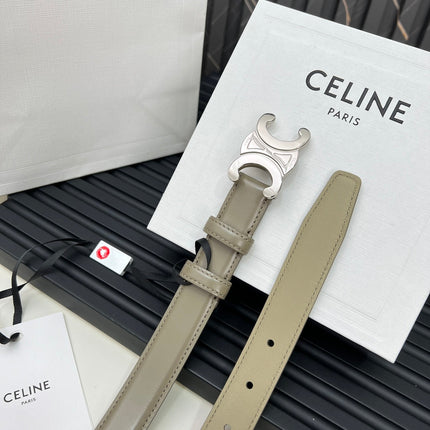 CL TRIOMPHE 25 MM BELT IN OLIVE GREEN CALFSKIN SILVER HARDWARE