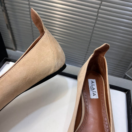 ALAIA PUMP 1 CM IN BEIGE SUEDE MIX BLACK CALFSKIN