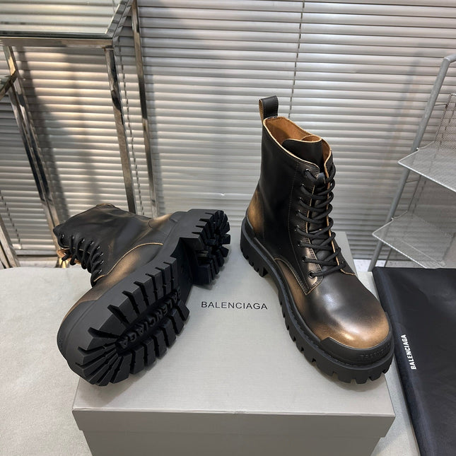 CHUNKY BOOTS IN BLACK MIX BRONZE SMOOTH CALFSKIN