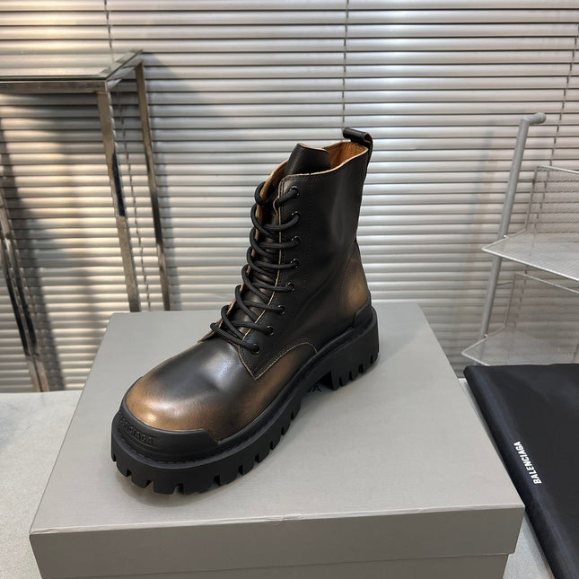 CHUNKY BOOTS IN BLACK MIX BRONZE SMOOTH CALFSKIN