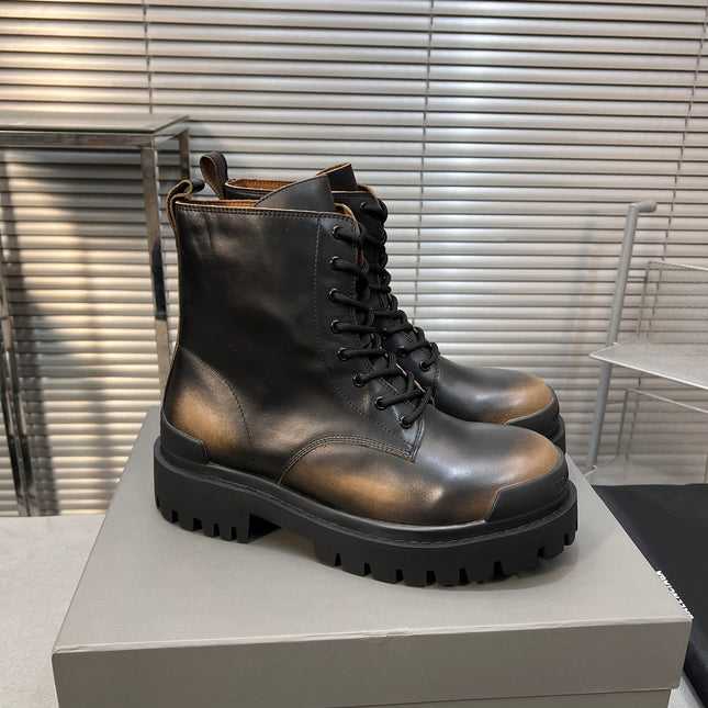 CHUNKY BOOTS IN BLACK MIX BRONZE SMOOTH CALFSKIN