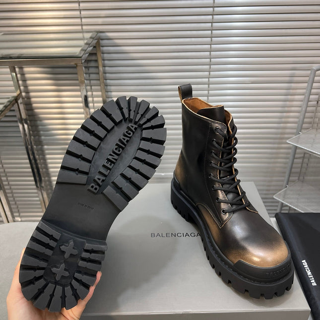 CHUNKY BOOTS IN BLACK MIX BRONZE SMOOTH CALFSKIN