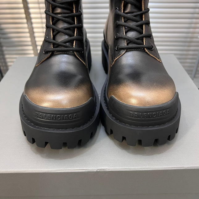 CHUNKY BOOTS IN BLACK MIX BRONZE SMOOTH CALFSKIN