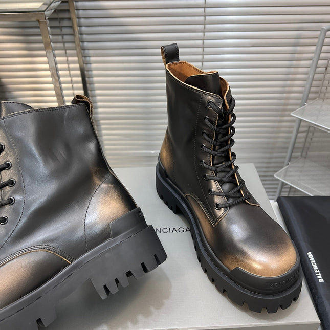 CHUNKY BOOTS IN BLACK MIX BRONZE SMOOTH CALFSKIN