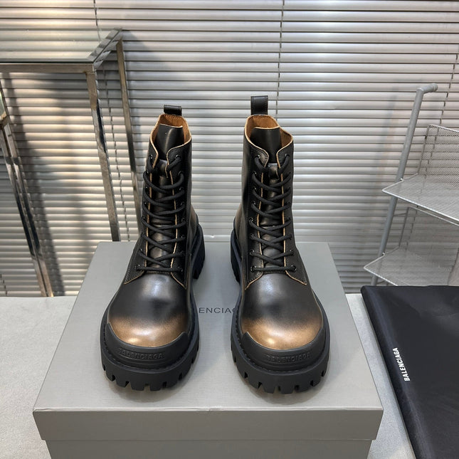 CHUNKY BOOTS IN BLACK MIX BRONZE SMOOTH CALFSKIN