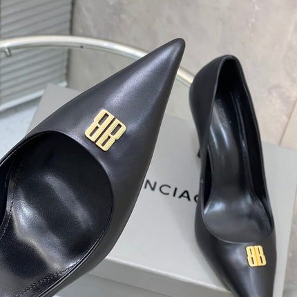 BALENCIAGA 25S HIGH-HEEL SHOES 85 MM IN BLACK COW LEATHER WITH GOLD HARDWARE