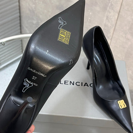 BALENCIAGA 25S HIGH-HEEL SHOES 85 MM IN BLACK COW LEATHER WITH GOLD HARDWARE