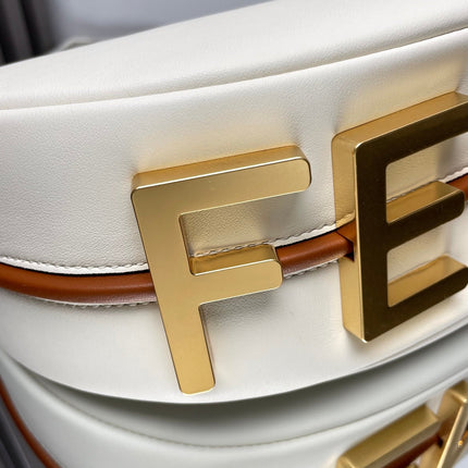 FENDIGRAPHY MEDIUM 29 IN WHITE AND ORANGE TRIM SMOOTH LAMBSKIN GOLD HARDWARE