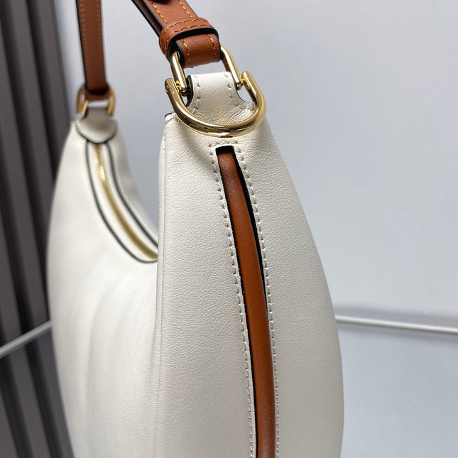 FENDIGRAPHY MEDIUM 29 IN WHITE AND ORANGE TRIM SMOOTH LAMBSKIN GOLD HARDWARE