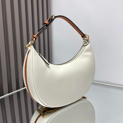 FENDIGRAPHY MEDIUM 29 IN WHITE AND ORANGE TRIM SMOOTH LAMBSKIN GOLD HARDWARE