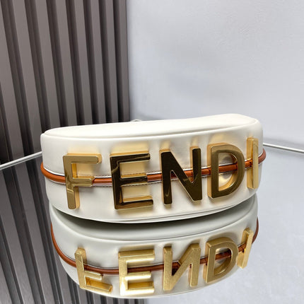 FENDIGRAPHY MEDIUM 29 IN WHITE AND ORANGE TRIM SMOOTH LAMBSKIN GOLD HARDWARE