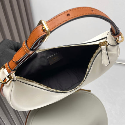 FENDIGRAPHY MEDIUM 29 IN WHITE AND ORANGE TRIM SMOOTH LAMBSKIN GOLD HARDWARE