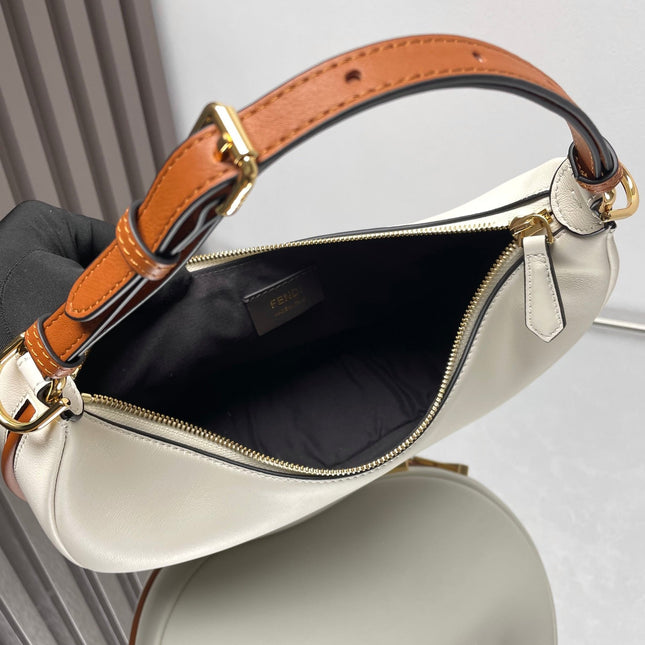 FENDIGRAPHY MEDIUM 29 IN WHITE AND ORANGE TRIM SMOOTH LAMBSKIN GOLD HARDWARE