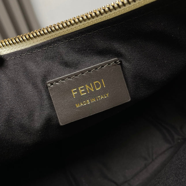 FENDIGRAPHY MEDIUM 29 IN WHITE AND ORANGE TRIM SMOOTH LAMBSKIN GOLD HARDWARE