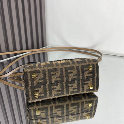 BY THE WAY MINI 18 IN SOYA BEAN JACQUARD FABRIC AND BROWN CALFSKIN TRIM