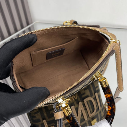 BY THE WAY MINI 18 IN SOYA BEAN JACQUARD FABRIC AND BROWN CALFSKIN TRIM