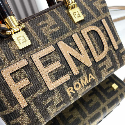 BY THE WAY MINI 18 IN SOYA BEAN JACQUARD FABRIC AND BROWN CALFSKIN TRIM