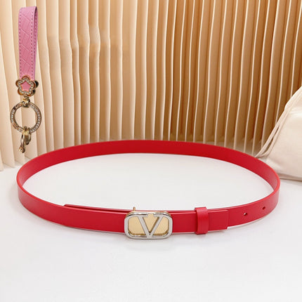 Gold Vlogo and Silver Hardware Buckle Red Calfskin 20mm