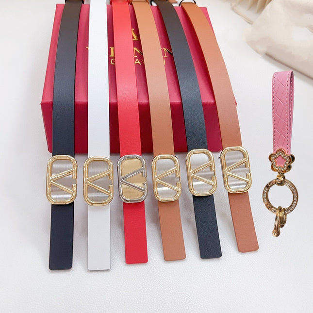 Gold Vlogo and Silver Hardware Buckle Black Red Calfskin 20mm