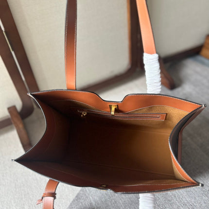 CABAS 37 IN BLACK TRIOMPHE CANVAS AND BRONZE BROWN CALFSKIN TRIM GOLD LOCK